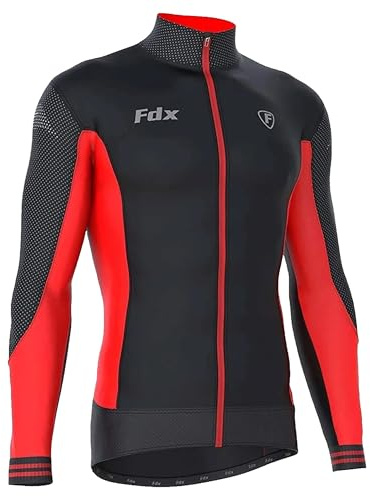 FDX Men’s Thermodream Winter Cycling Jersey Long Sleeve, Water Resistant, Windproof, Thermal, Lightweight, Warm Super Roubaix Fabric, Cycle Top, Bicycle Riding Sports MTB Clothing (Red XXL)