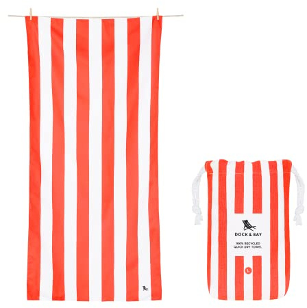Dock & Bay Strandhandtuch - Schnell trocknende Mikrofaser, ohne Sand - Kompakt, Leicht - 100% recycelt - Inklusive Beutel - Cabana - Waikiki Coral Red, Large (160x90cm, 63x35)