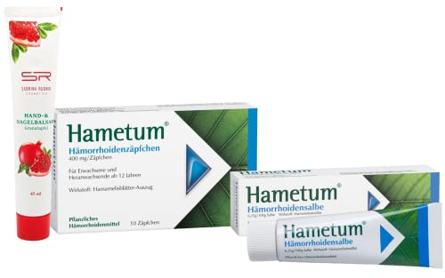 Hametum Sparset - Hämorrhoidensalbe 50 g & Zäpfchen 10 St. Inkl. GRATIS Granatapfel Hand- und Nagelbalsam