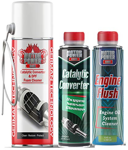 MotorPower Care P0420 P0430 Catalytic Converter Cleaner Kit — 3-Step Fix: Fuel Additive + Foam Spray + Engine Flush | Pass Emissions & Clear Check Engine Light