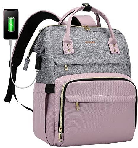 LOVEVOOK Laptop Backpack Women 15.6 inch, Work Bags for Womens, School Computer Bag with USB Port for Business College Travel, Rucksack for Teacher Nurse,PurpleGrey
