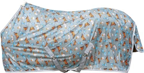 HKM Fliegendecke -Butterfly- hellgrau | Atmungsaktive Insektenschutz-Decke für Pferde | Atmungsaktiv, gepolstert am Widerrist, mit Schweifriemen | Größen 75-165 cm (hellgrau, 75)