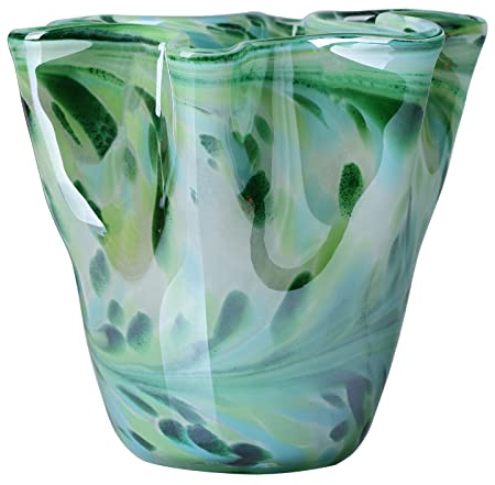 DOVDOV Mundgeblasene Glasvase, dekorativ, blaugrün, breite Öffnung, Blütenblattvase, modernes Kunstdesign, dekorative Vase für Heimdekoration, Wohnzimmer, Konsole, Tisch, Hochzeit. huaban (E-3)