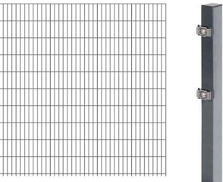 Alberts 641528 Doppelstabmattenzaun als Zaun-Komplettset | verschiedene Längen und Höhen | anthrazit | Höhe 203 cm | Länge 2,5 m