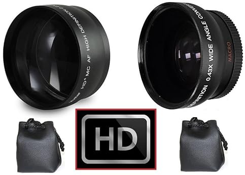 Telephoto + Wide Angle Lens Set for Samsung NX2000 NX300 NX1100 NX1000 (40.5mm Compatible for 20-50mm Lens)