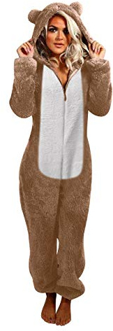 riou Pijama Invierno Mujer, Enteros Monos Talla Grande Empalme Jumpsuits Onesies Sleepwear Romper Manga Larga Cuello V Suave y Confortable Invierno Fiesta Ropa de Dormir