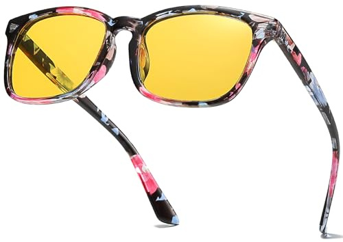 Musivon Occhiali polarizzati per guida notturna, unisex, antiriflesso, per la visione notturna, per guidare di notte, colore: giallo, Floreale