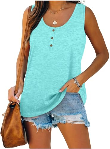 iChunhua Women's Vests Button Up Scoop Neck Summer Tank Tops Sleeveless Blouse