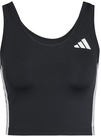 adidas Donna Train Essentials 3-Stripes Cropped Tank Top Shirt, Black/White, S