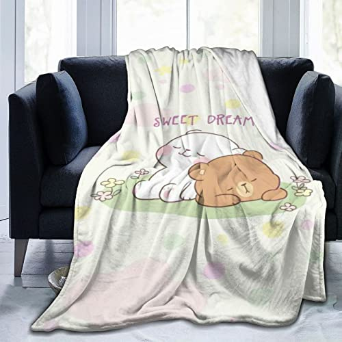 GYDJYWFRN Milk And Mocha Simpatica coperta da tiro leggera e accogliente per divano letto, in pile di flanella super morbida e calda, in microfibra, per tutte le stagioni