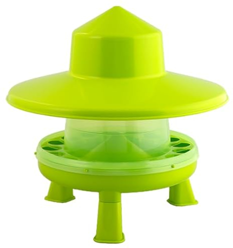satis Futterautomat mit großem Regenhut und Füßen 4kg grün I Hühner-, Geflügelfutterautomat, Spender für Hühnerfutterautomat, Hängefutterautomat, wasserdicht (Futterautomat mit Regenhut)