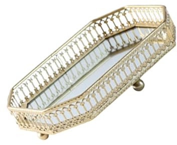 Plateau Miroir Doré, Plateau Miroir - Plateau Miroir Cosmétique Décoratif Doré | Petit Plateau À, Organisateur De Comptoir Ajouré, Plateau De Commode pour Magasins De Maquillage Et De Bijoux