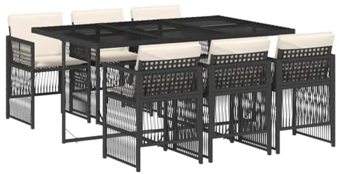vidaXL Matgrupp för trädgården med dynor 7 delar svart konstrotting