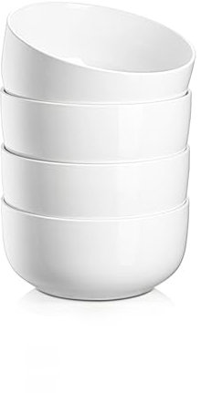 Jassceram Lot de 4 grands bols à salade en céramique de 800 ml pour céréales, flocons d'avoine, fruits, passent au lave-vaisselle et au micro-ondes, 15,2 cm, 880,5 g, blanc cassé