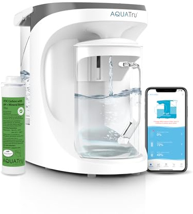 AquaTru Carafe Smart Alkaline | Countertop Water Purifier for PFAS and Other Contaminants with Exclusive 4-Stage Ultra Reverse Osmosis Technology (No Plumbing or Installation Required) | BPA Free