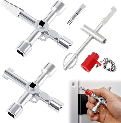 GIUSOBG 3 Pezzi Chiave Inglese, Chiave Universale 4 Vie Tasto Triangolo Chiave, Chiave a Croce per Armadietto, Chiave per Idraulici, per Contatori Acqua Elettricità Radiatori Contatori Gas