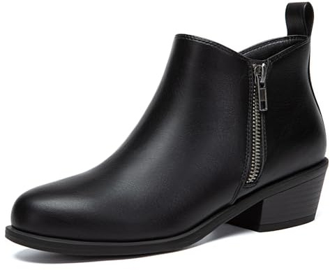 Athlefit Women's Ankle Boots Chunky Low Heel Black Short Boots Comfortable Round Toe Winter Dress Booties Size 7