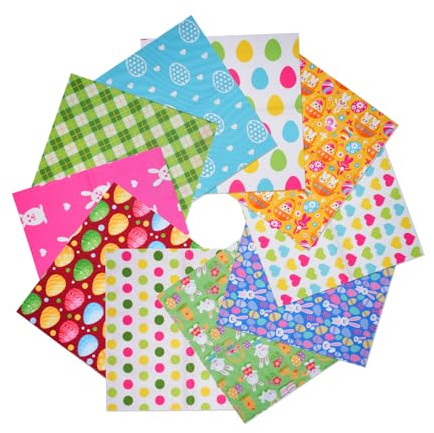 YUMILI Lot de 10 jolis tissus de Pâques, 50 x 50 cm, tissu à coudre avec de jolis motifs de dessins animés, imperméable, tissu doux pour le bricolage, Pâques, travaux manuels, couture, décoration,