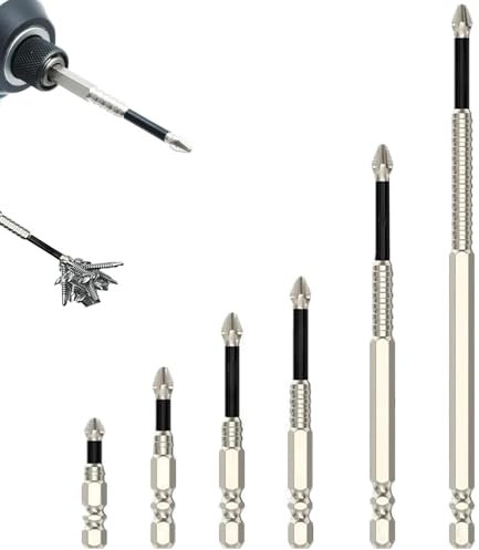 High-Magnetic Screwdriver Drill Bit Set,6Pcs Strong Magnetic Durability Screwdriver Set,Magnetic Screwdriver,Anti-Slip Drill Bit Set,25,50,65,70,90,150mm for Home
