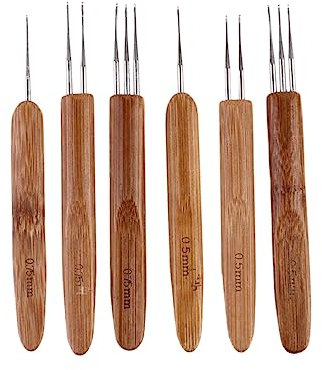 PERSELOSO 6pcs Bamboo Dreadlocks Crochet Hooks Carbonized Bamboo Knitting Needles for Creative Hair Styling Lightweight Comfortable for Beginners