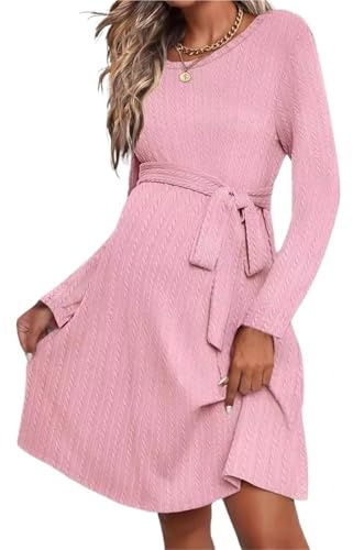 Abito Premaman Abiti for la Gravidanza Vestiti Premaman Primavera Autunno Girocollo Tinta Unita Manica Lunga Cintura Naturale Abito materno Abbigliamento for la Mamma per L'Allattamento(M)