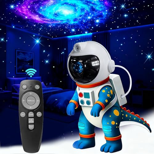 TABKSOLA Galaxy-projektor med dinosaurieastronaut, 8 ljuslägen, timer och fjärrkontroll, perfekt för sovrumstak, perfekt present för barn och vuxna. (Blå)