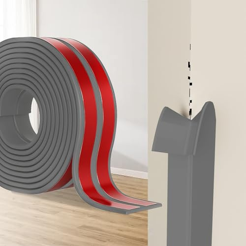 Hengrongshen Profilo Angolare Autoadesiva in TPE Flessibile, Protezione Angoli Muro, Striscia Paraspigoli, Profili Angolari e Bordi per Muro, Piastrelle, Porte, Finestre, Bagno (Grigio, 6cm x 8M)