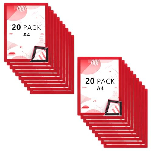 MIVIDE 20 stycken magnetram A4 självhäftande, A4 självhäftande magnetram röd, magnetisk ram info-ram självhäftande med magnetisk stängning för dokument, foton, affischer