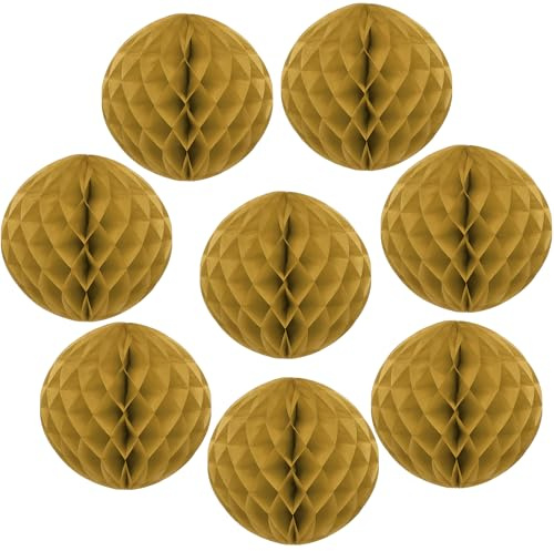 sourcing map 8 bolas de panal, 15 cm de diámetro, pompones de papel de flores de panal, manualidades para manualidades, decoración del hogar, cumpleaños, fiesta de Navidad, color dorado