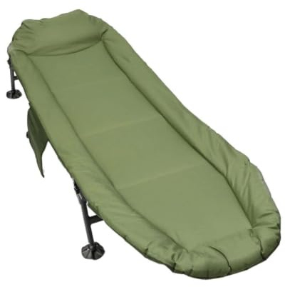 Angling Pursuits Compact Bed Chair, Foldable Fishing Bedchair with Adjustable Backrest, Green