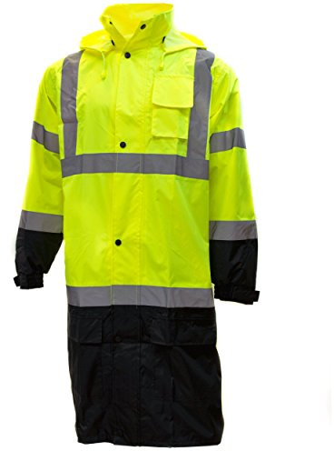 RK Class 3 Rainwear Reflective Hi-Viz Black Bottom Long Rain Coat RC-CLA3-LM22 (Extra Large, Lime)