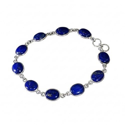 Gemsonclick Real Lapis Lazuli Bracciali in argento sterling 925 per le donne Stile di collegamento Anello a molla L 6.5-8 pollici