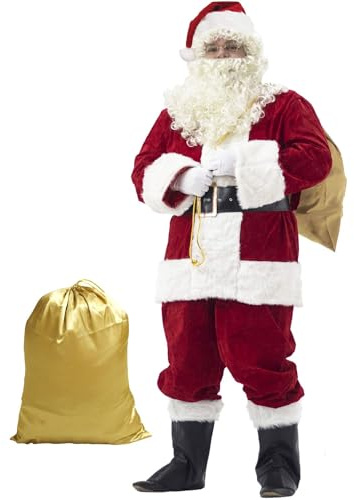 Abito da Babbo Natale da Uomo 10 Pezzi Costume Santa Claus di Lusso per Adulti (3XL)