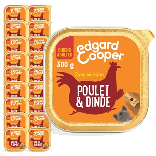 Edgard & Cooper Pâté Pour Chien, (Poulet & Dinde, 300g x 18), Sans Céréales, Viande fraîche et protéines de qualité, Vrais ingrédients pour chiens, Hypoallergénique, Sans sucres ajoutés