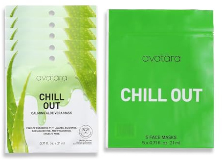Avatara Chill Out Facial Mask 5 Sheets, Hydrating Mask, Sheet Masks, Face Mask Skincare Beauty Essential Made with Hydrating Hyaluronic Acid & Moisturizing Aloe, for Stressed-Out Skin, 5 Pack