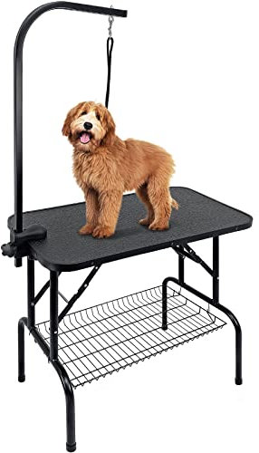 Kalolary 32inch Hund Trimmtisch Schertisch Hundepflegetisch, Hundepflegetisch klappbar, Tierpflegetisch mit Unterkorb und Schlingen, Stabil Höhenverstellbar klappbar Hunde Trimmtisch(Schwarz)