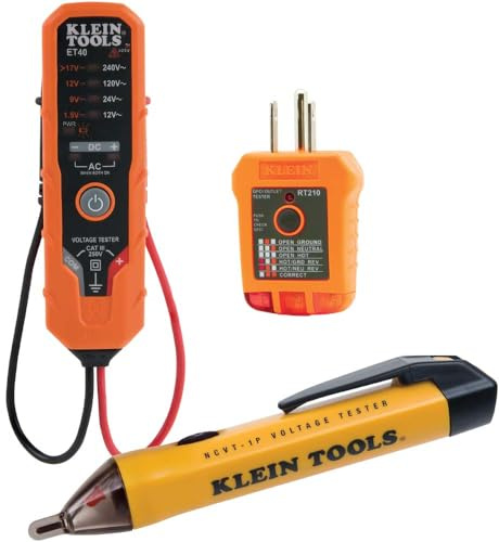 Klein Tools 80077 Voltage Test Kit, Electronic AC/DC Tester, GFCI Outlet Tester and Non-Contact Test Pen, 3-Piece