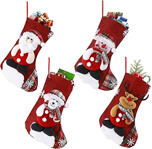 Belugsin Nikolausstiefel 4 Stück Mittel Nikolaussocken Weihnachtsdeko Socken Kamin Nikolausstrumpf Hängende Christmas Stockings Weihnachtssocken für Kamin Weihnachtsstrumpf Weihnachtsbaum Deko