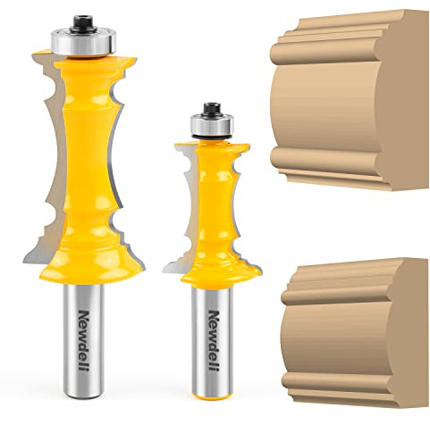 Frame Crown Mitered Door & Drawer Panel Molding Router Bit Set 1/2 Shank , Newdeli Woodworking Milling Cutters 2PCS, Miter Wood Cutter for Doors, Tables, Shelves