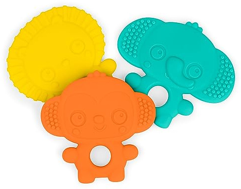Bright Starts Gummy Buddies 3-Pack Textured Teethers - BPA-Free Elephant, Lion, Monkey - Unisex, 3 Months +