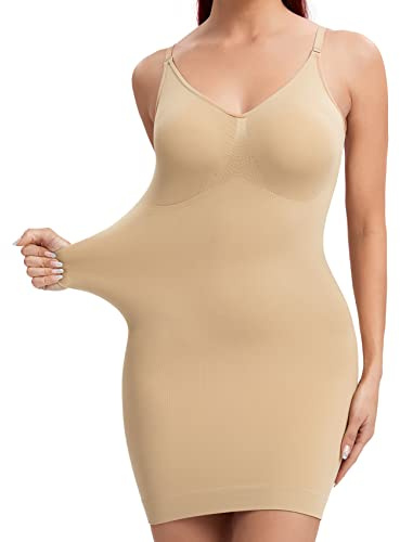 Joyshaper Women's Shaping Full Slips Bodysuit Shapewear Conotrol Slips for Under Dresses Tummy Control Body Shaper Slimming Skirt Underwear Beige M