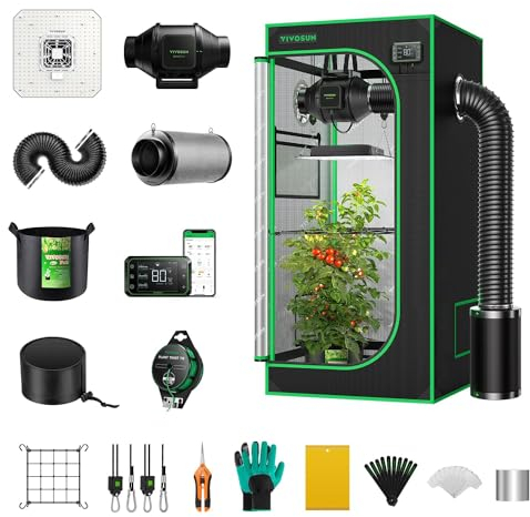 VIVOSUN GIY Growzelt Komplettset 60x60x120cm 100W Vollspektrum Grow Lampe mit Automatischer Ventilation und Zirkulation Smart Grow Tent Kit mit GrowHub E42A Controller