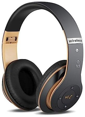 Hemobllo Cuffie Wireless Pieghevoli Con Microfono E Design Ear Cuffie Gaming Stereo Nero E Oro