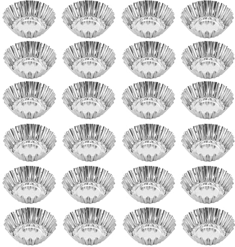 XIONGXIAOZHI 25 Stück Mini Tarteform Kohlenstoffstahl Cupcake Kuchenform Kuchenform Wiederverwendbare Edelstahl Eierkuchen Cupcake Mini Tarteform aus Edelstahl Pudding Kuchen Cupcake Muffin Cookie