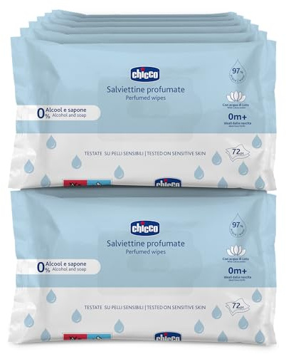 Chicco Toallitas Multiuso Para Bebés, Sin Alcohol, Perfumadas, Adecuadas Para Pieles Sensibles - Megapack de 864 Unidades, 12 Paquetes de 72 Cada Uno