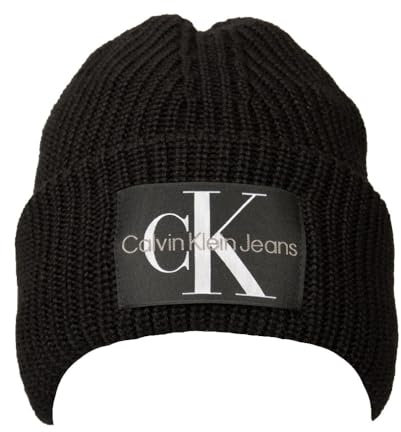Calvin Klein Jeans Cappello Cuffia CK Berretto con Risvolto Foderato Misto Lana con Logo Articolo ZM0ZM02442, BDS Black/Nero, Unica - One Size