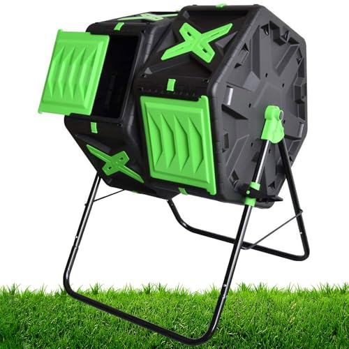 Compost Starter, Dual Chamber Compost Tumbler, 360° Rolling Compost Bin, 140L Mobile Heavy Duty Garbage Dumpster, for Parks, Gardens, Farms, Orchards