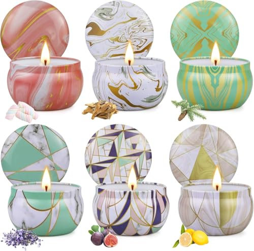 Duftkerzen Geschenkset für Damen, 6er Aromatherapie Kerzen, 6 Geometrische Dosen, Aromatherapie, Soja Wachs Geschenke für Muttertag, Weihnachten, Geburtstag, Valentinstag, Aromatherapie, Bad, Yoga