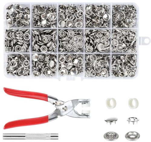 200 juegos de botones a presión con alicates, botones de presión de metal sin coser, juego de botones de presión de 9,5 mm con alicates, botones huecos y fijos, herramientas para ropa de bebé