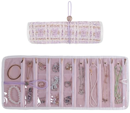 Laveminyx Travel Jewelry Organizer Roll with Zippered Pockets,Hangable | Tangle-Free Portable Jewelry Storage Bag for Women | Holder for Necklaces, Earrings, Rings, Bracelets,Bangles